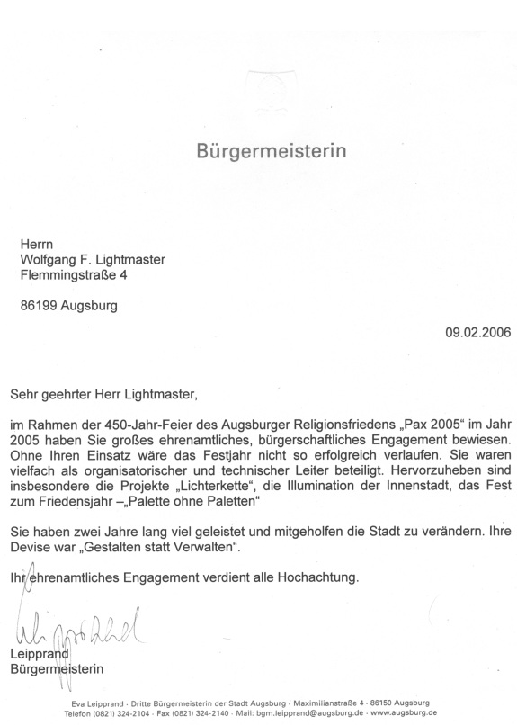 Projekt PAX2005 Festjahr 450 Jahre Augsburger Religionsfrieden 2005 Stadt Augsburg - Wolfgang F. Lightmaster